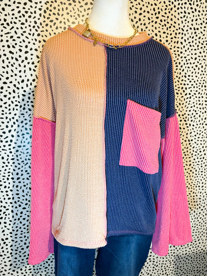 Colorblock Ribbed Long Sleeve Top