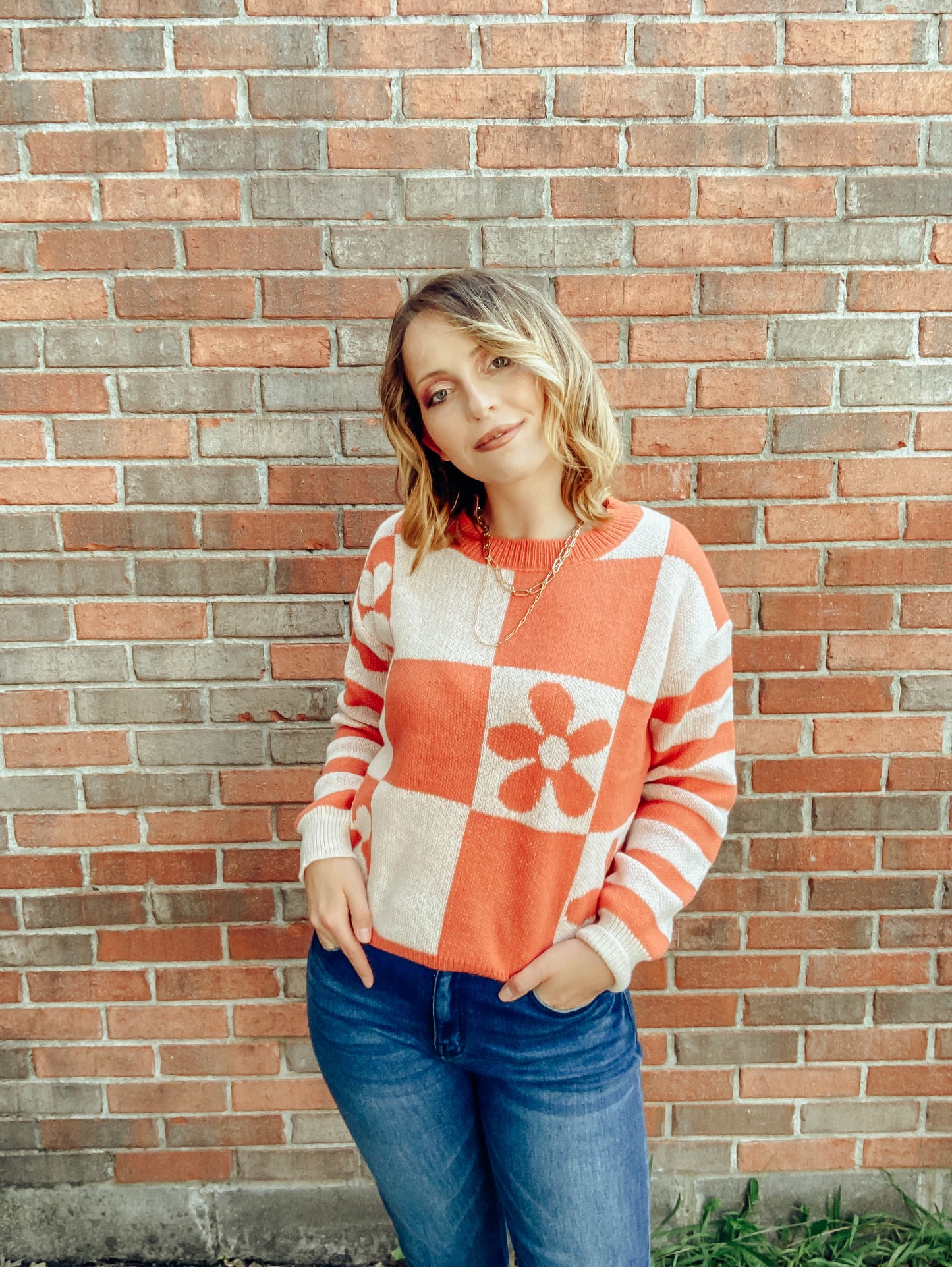 Checkered Daisy Sweater