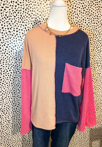Colorblock Ribbed Long Sleeve Top