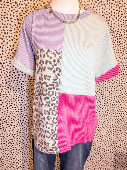 Animal Print Color block Ribbed Top