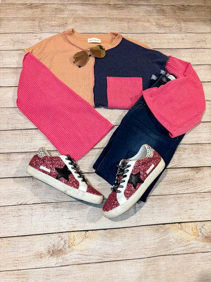 Colorblock Ribbed Long Sleeve Top