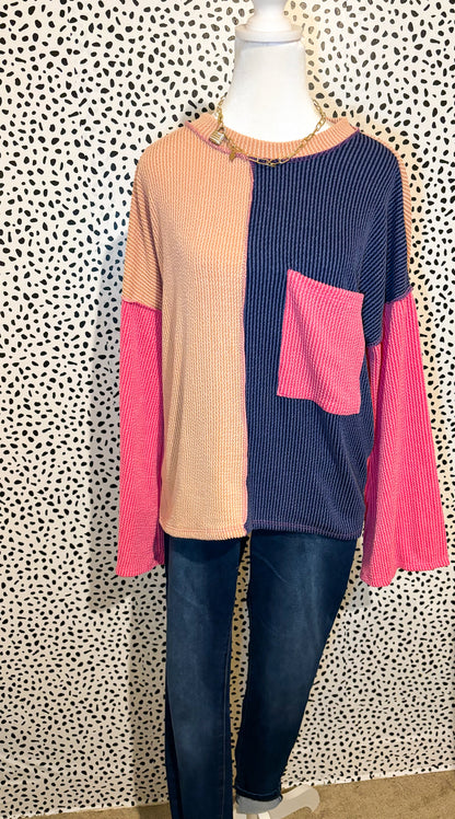 Colorblock Ribbed Long Sleeve Top