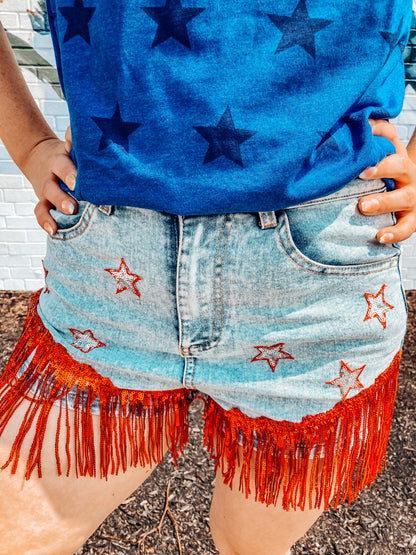 Fringe Star Denim Shorts