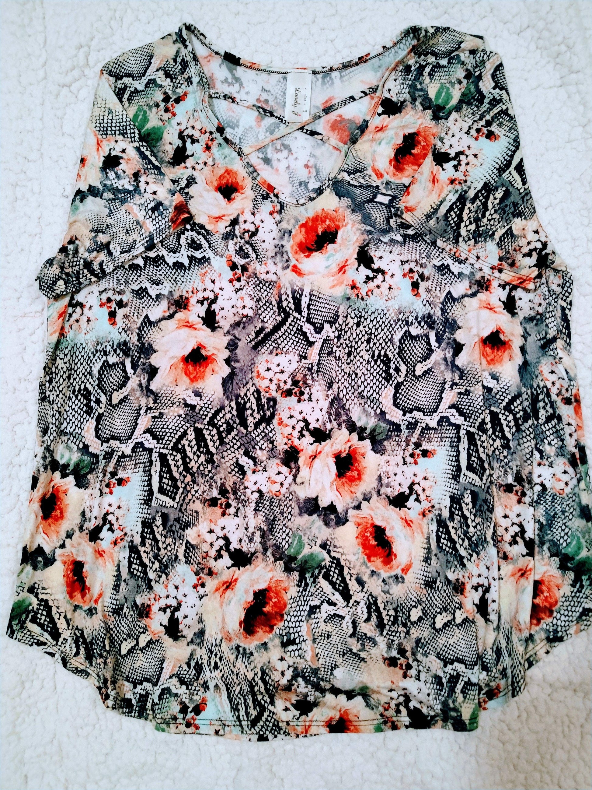 Criss Cross Snakeprint and Floral Top.