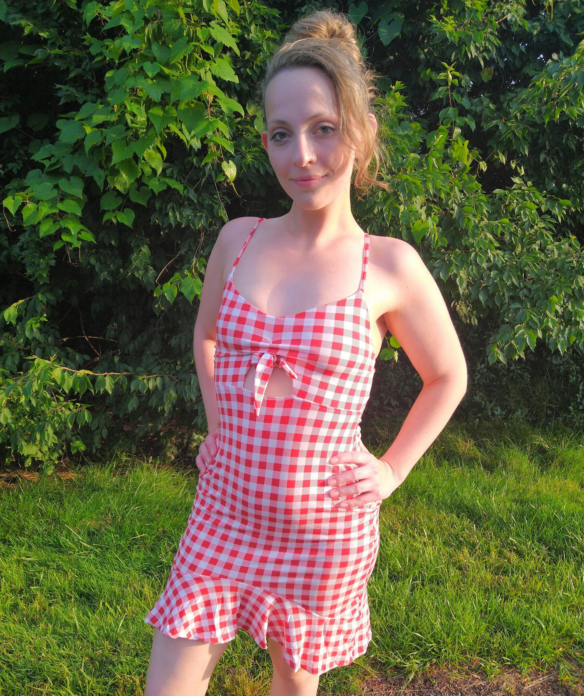 Tie Me Up Gingham Tie Front Dress-Emysclosetllc-