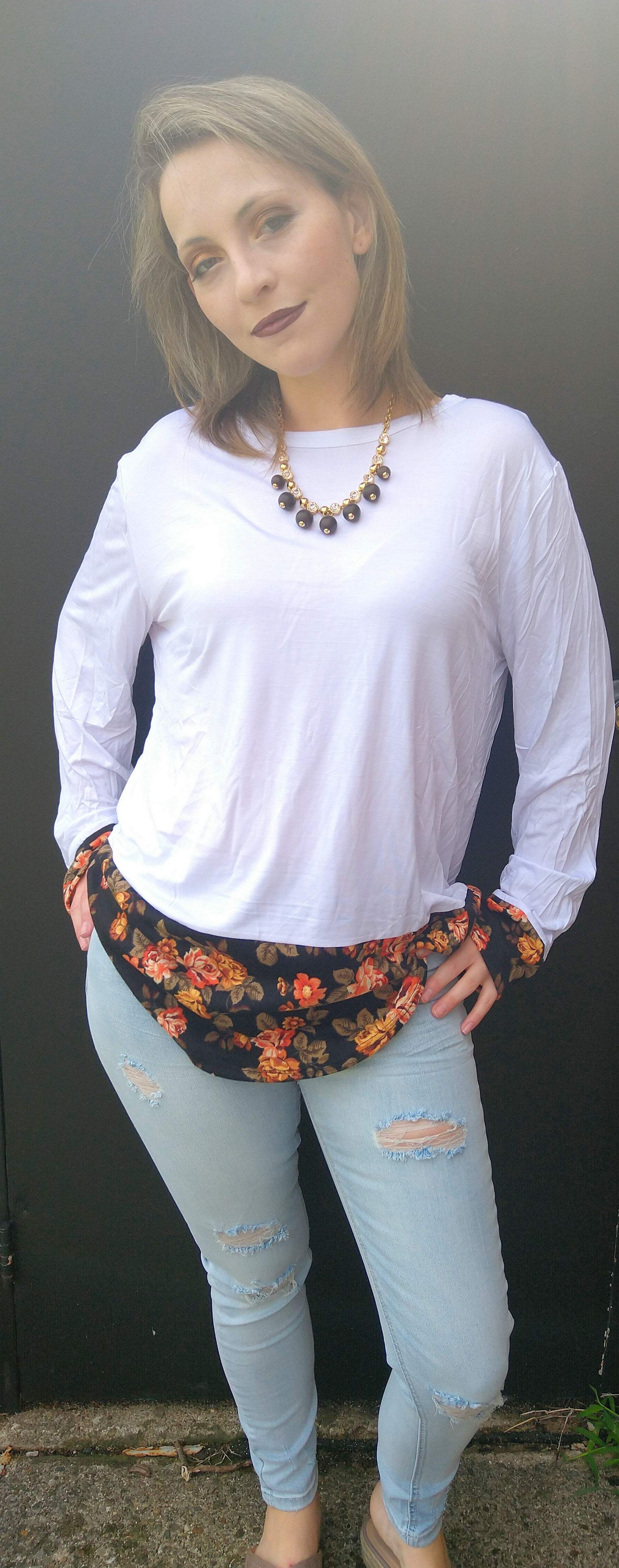 Floral Print Color Block Top-Emysclosetllc-