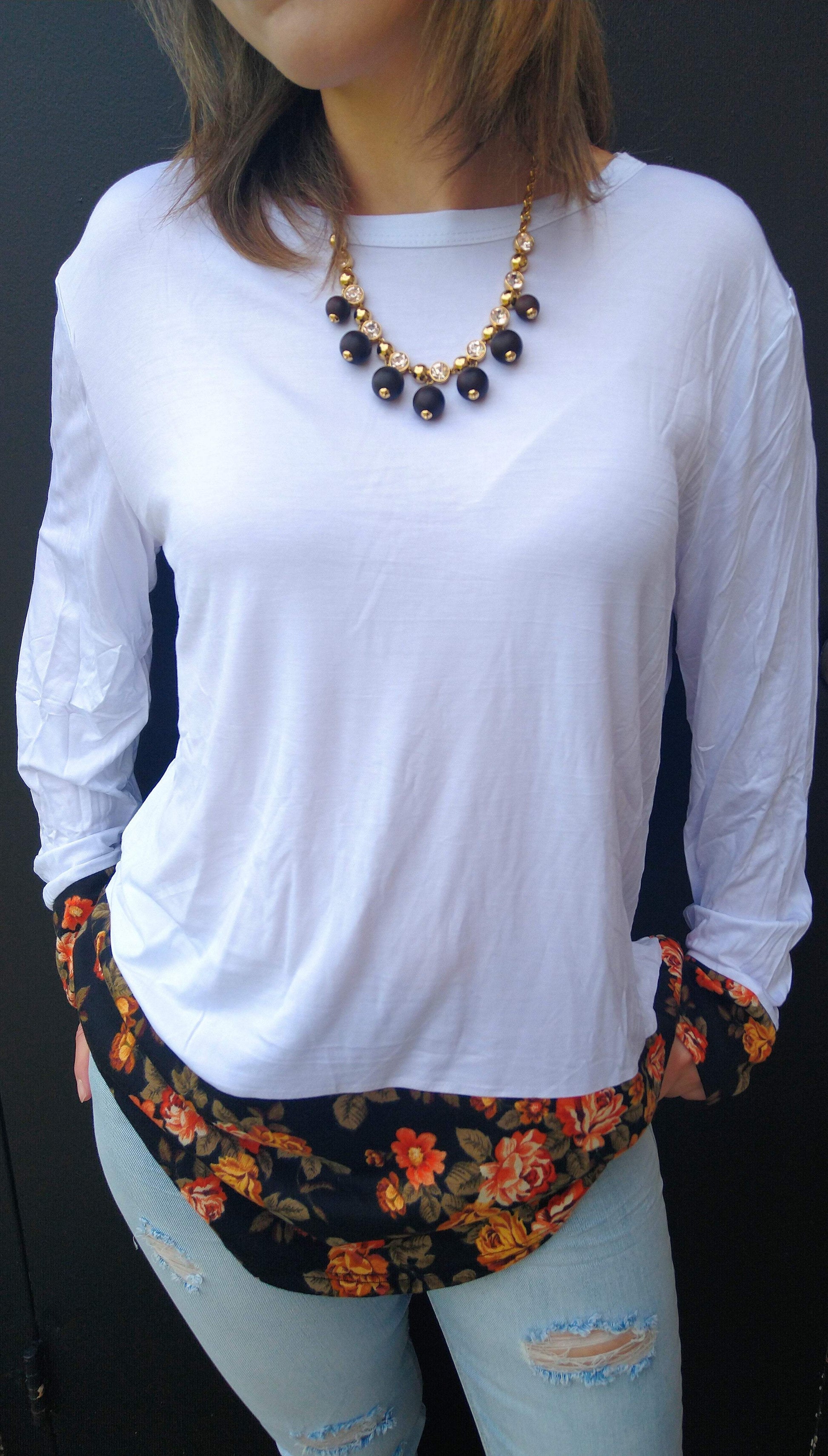 Floral Print Color Block Top-Emysclosetllc-