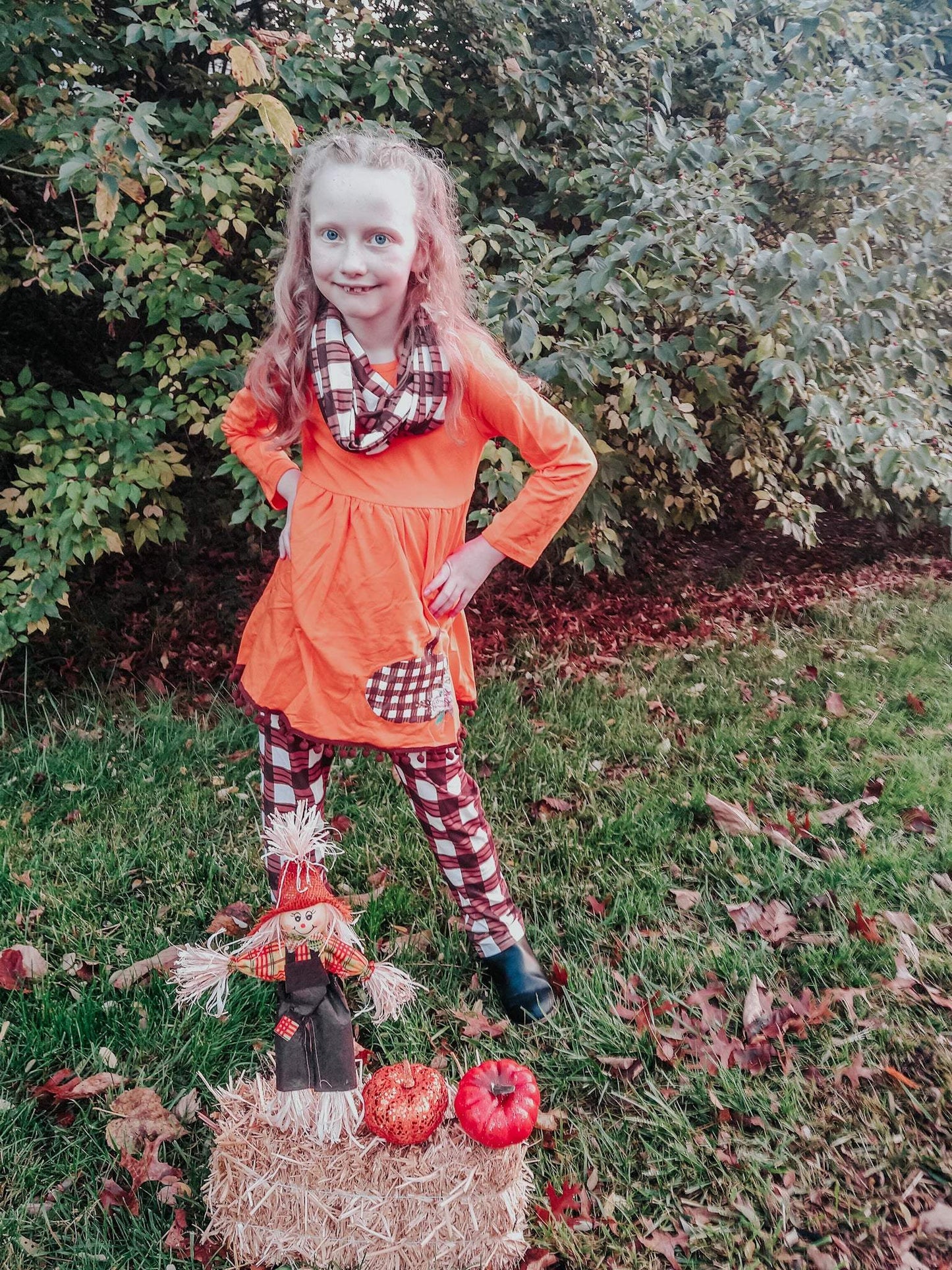 3 Piece -Set Orange Pumpkin Tunic With Leggings And Scarf-Emysclosetllc-