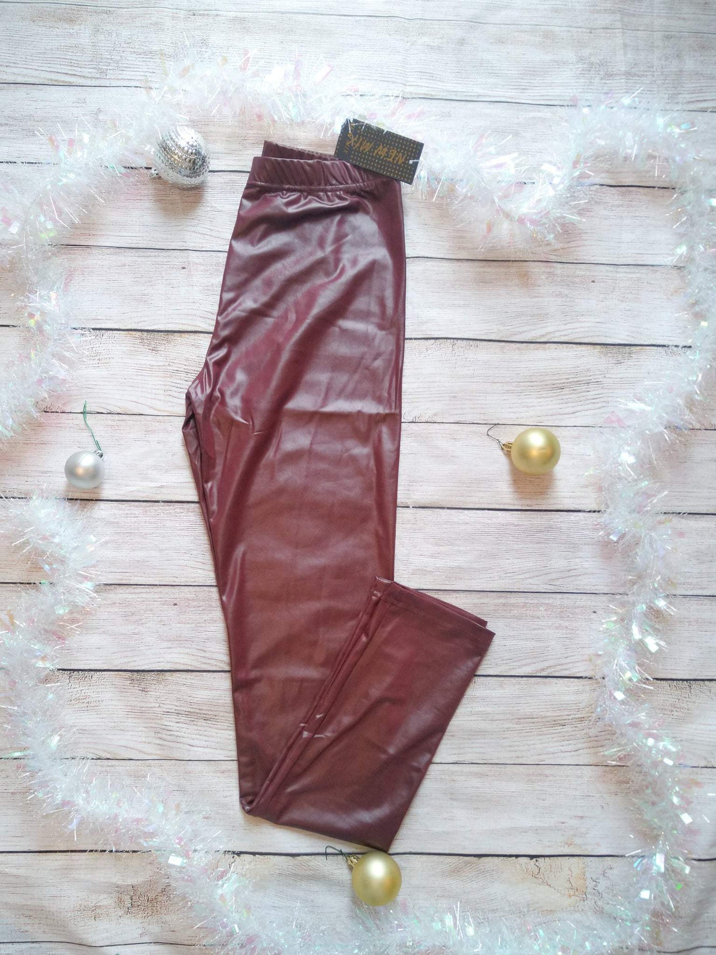 Faux Leather Leggings Maroon-Emysclosetllc-