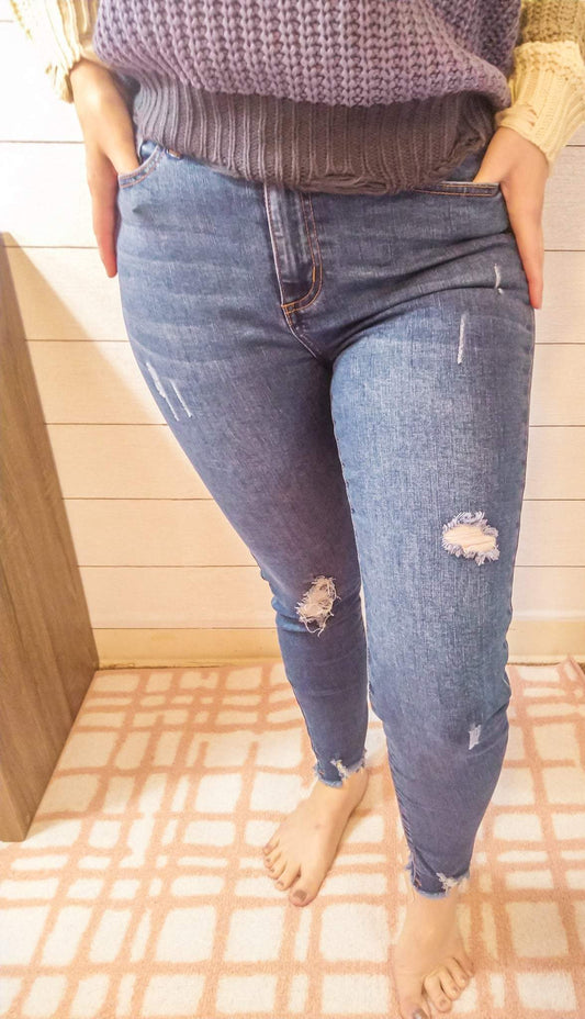 Distressed High Rise Skinny Jeans-Emysclosetllc-