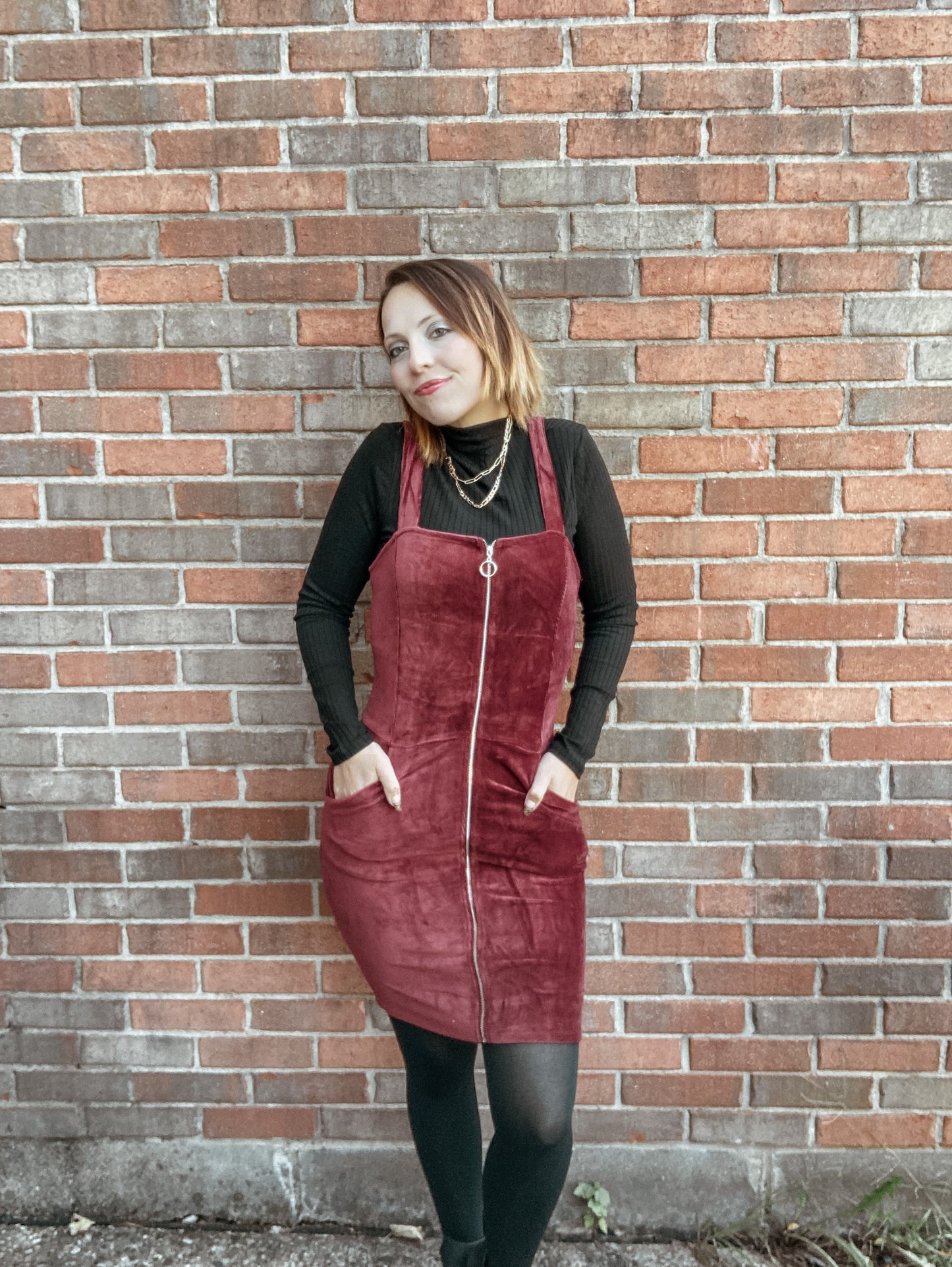 Candy Apple Corduroy Zipper Dress