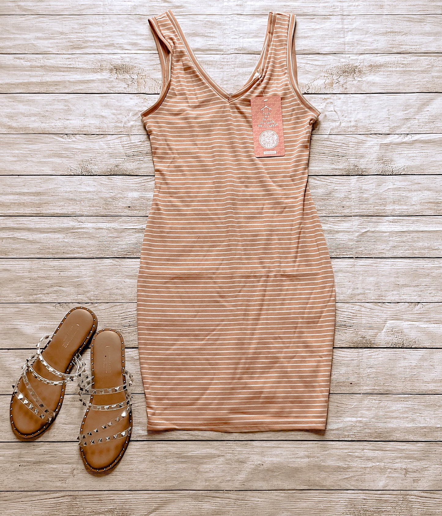 Striped V Neck Sleeveless Dress