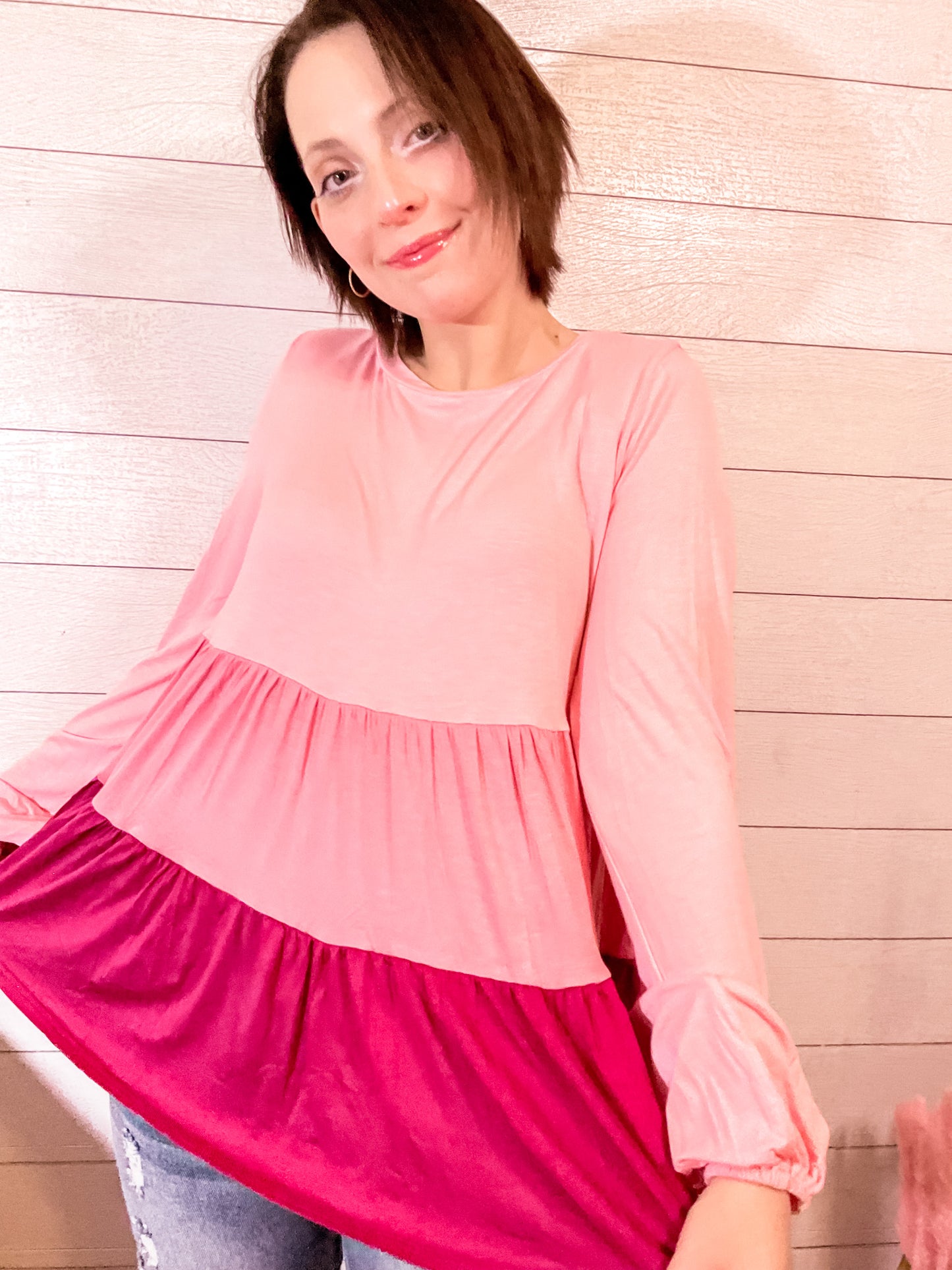 Perfectly Pink Tiered Ruffled Tunic