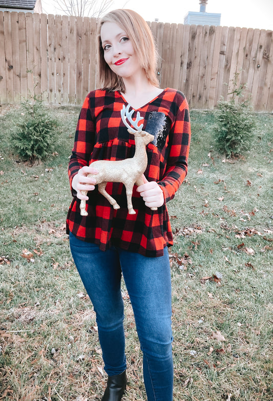 Christmas Plaid Babydoll Top