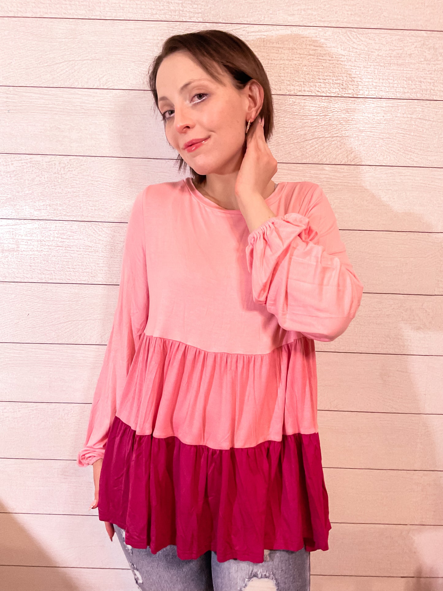 Perfectly Pink Tiered Ruffled Tunic