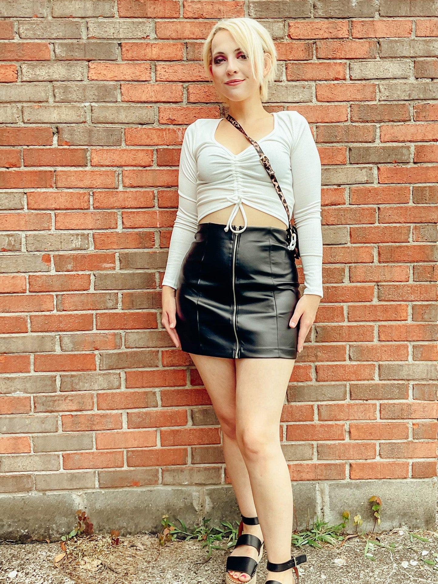 Faux Leather Zip Skirt-AAAAA Fashion-