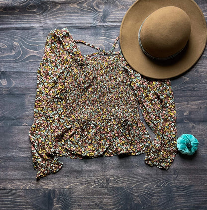 Floral Smocked Criss Cross Top-Blu Pepper-