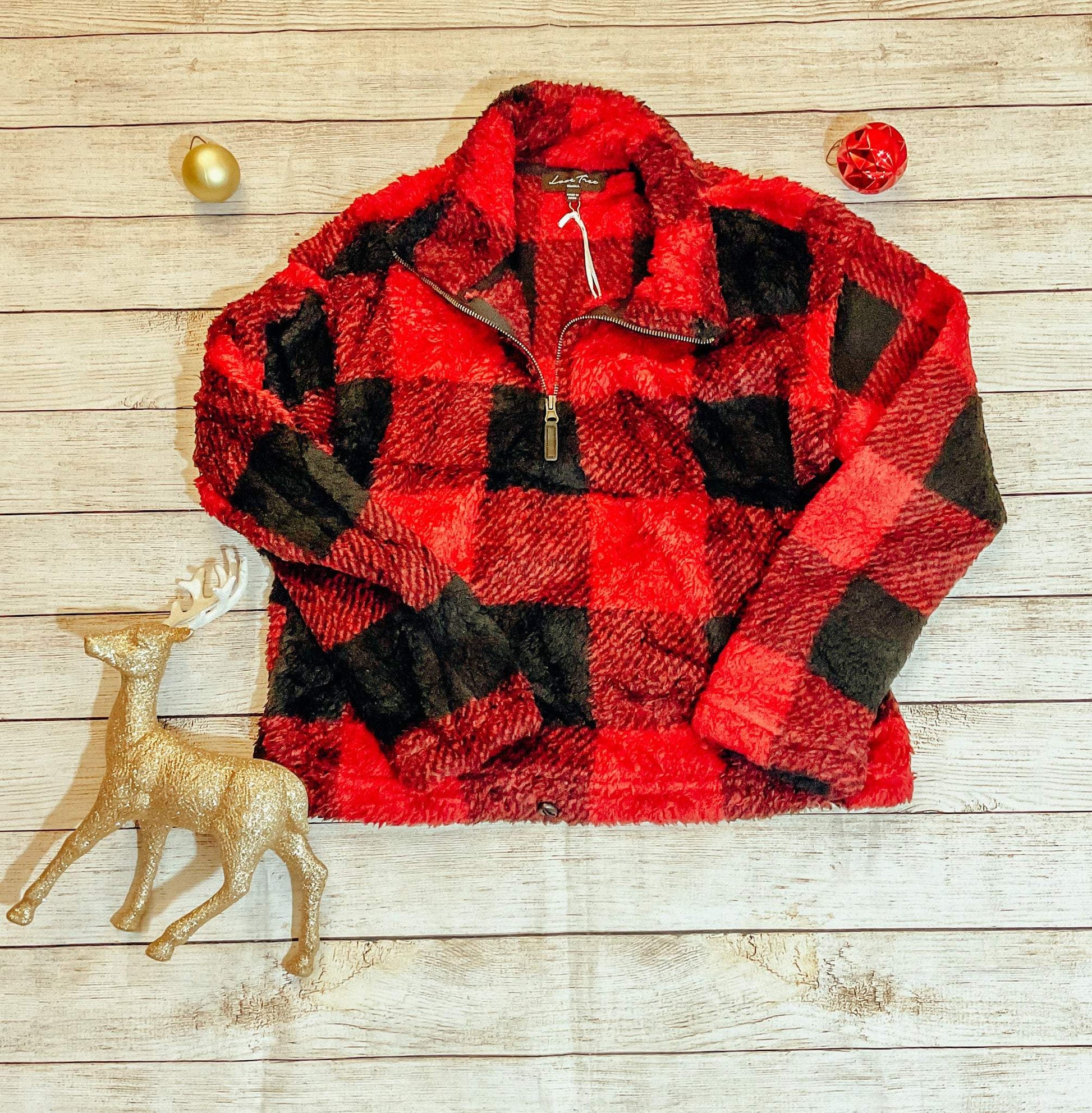 Plaid Sherpa  Pullover-Emysclosetllc-