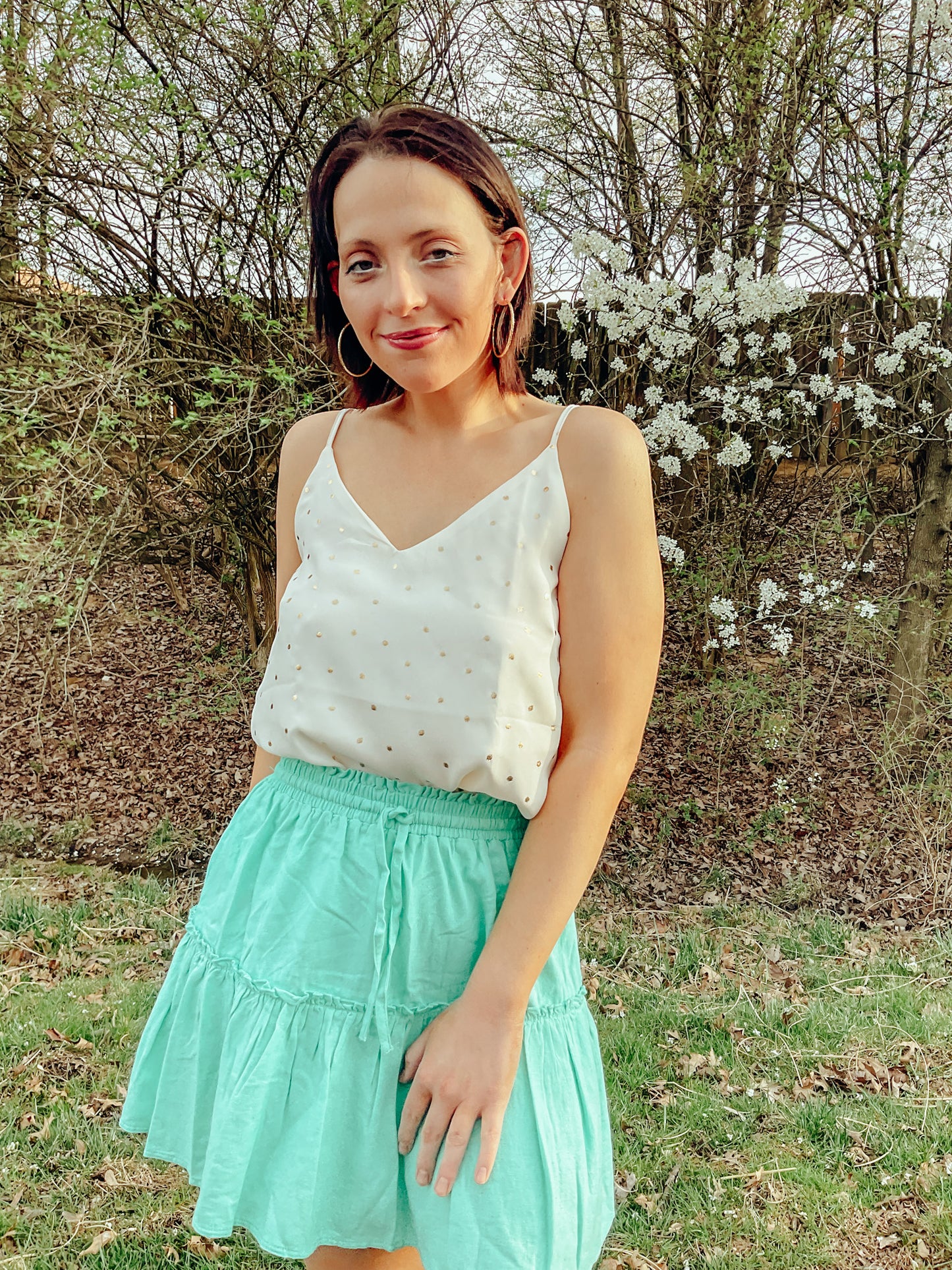 Mint Drawstring Ruffle Skirt