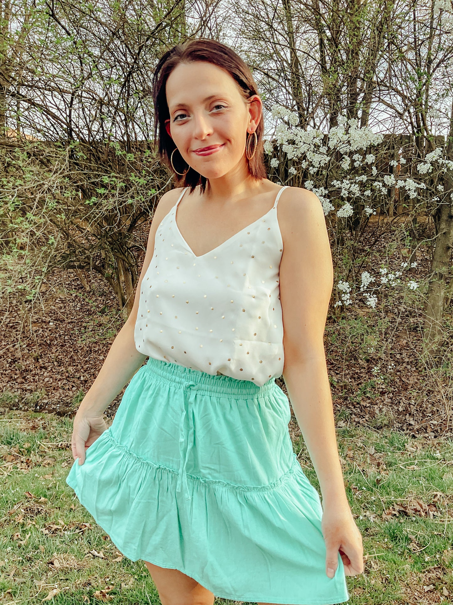 Mint Drawstring Ruffle Skirt