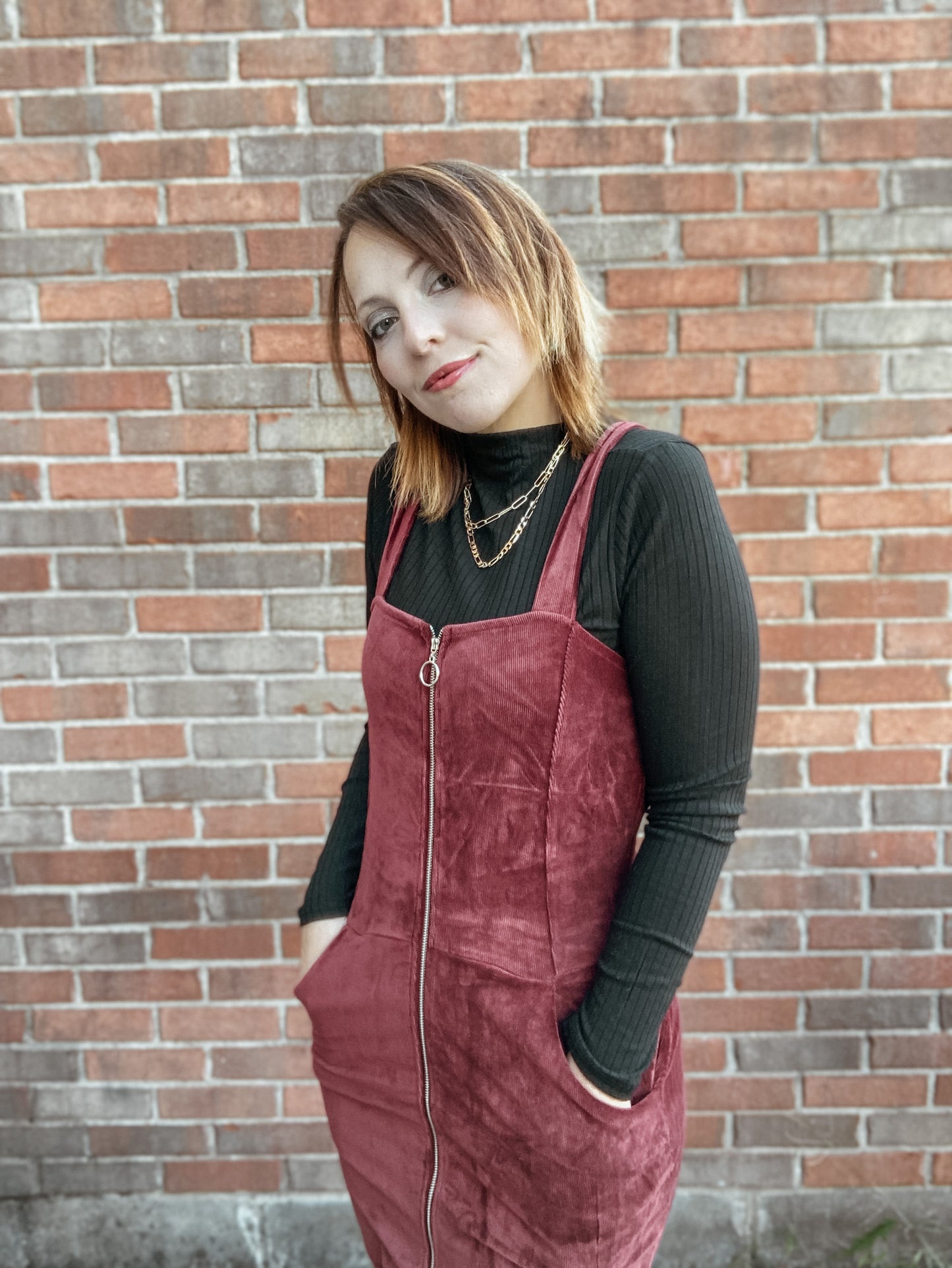 Candy Apple Corduroy Zipper Dress