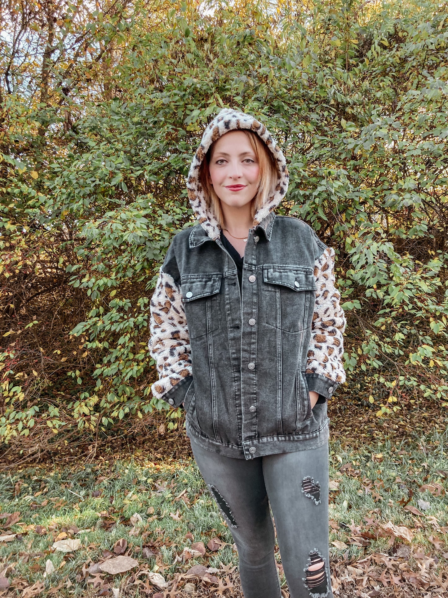 Animal Print Faux Fur Denim Jacket