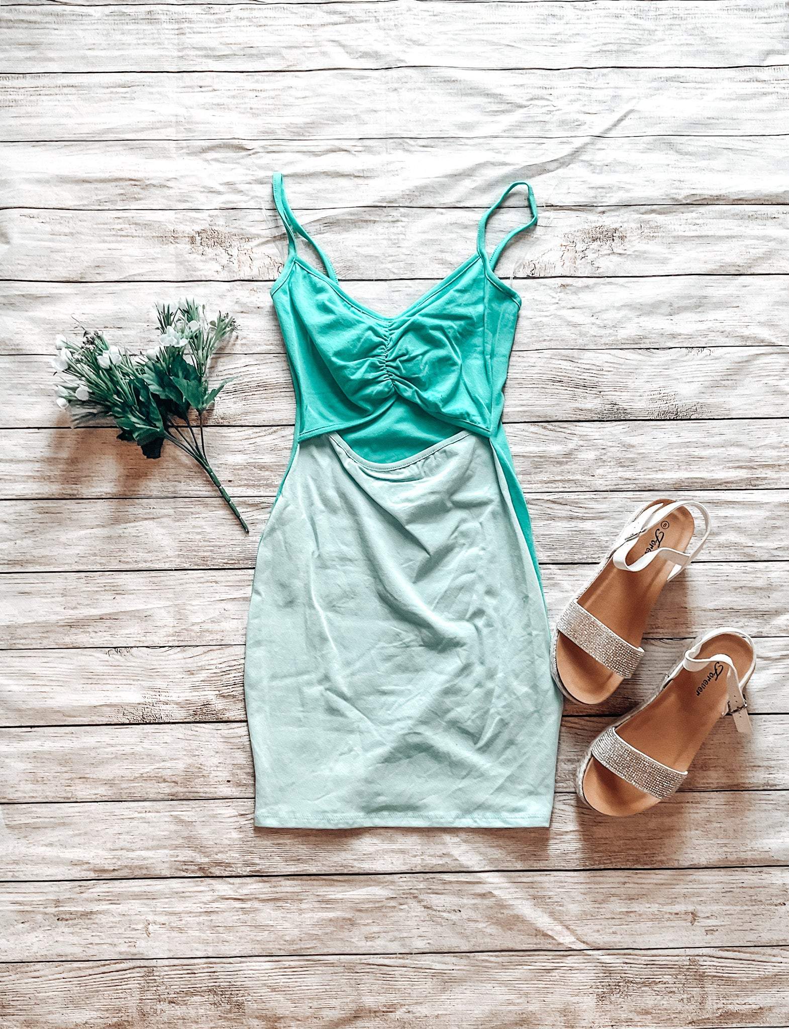 Cutout Color block Cami Dress-Blue Blush-