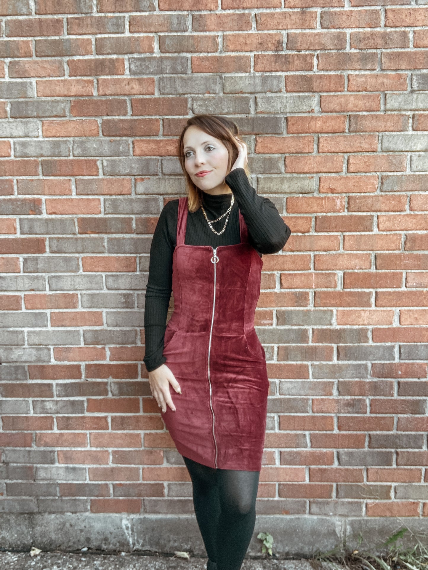 Candy Apple Corduroy Zipper Dress