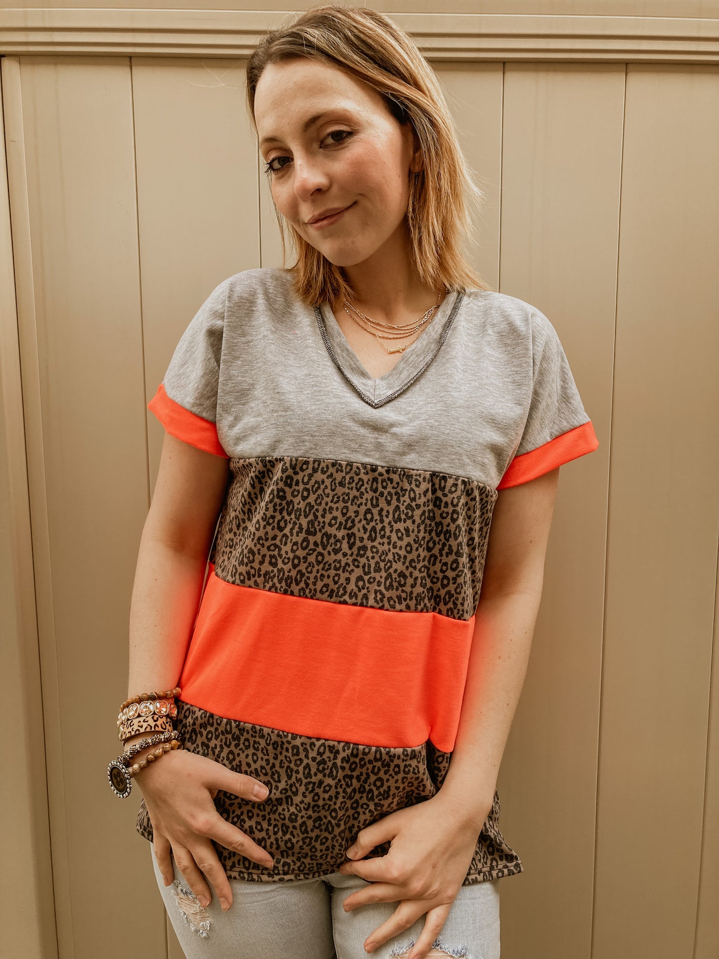 Shaded Printed Colorblock Top