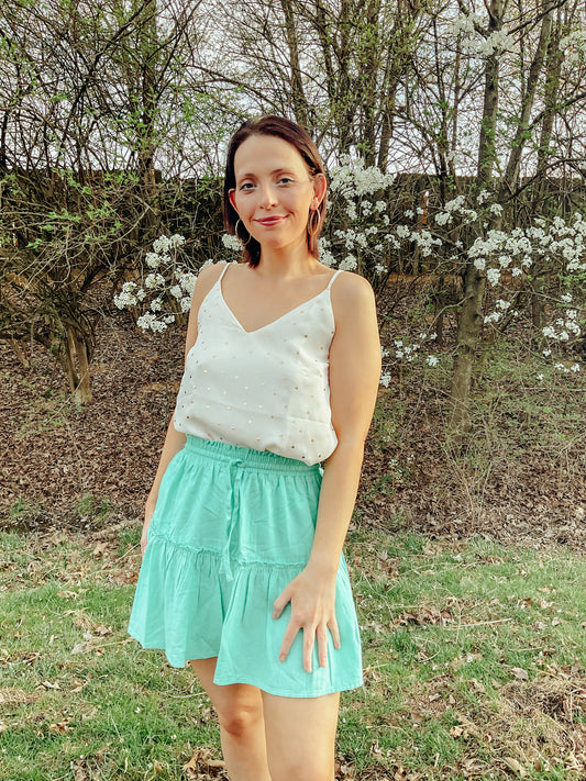 Mint Drawstring Ruffle Skirt