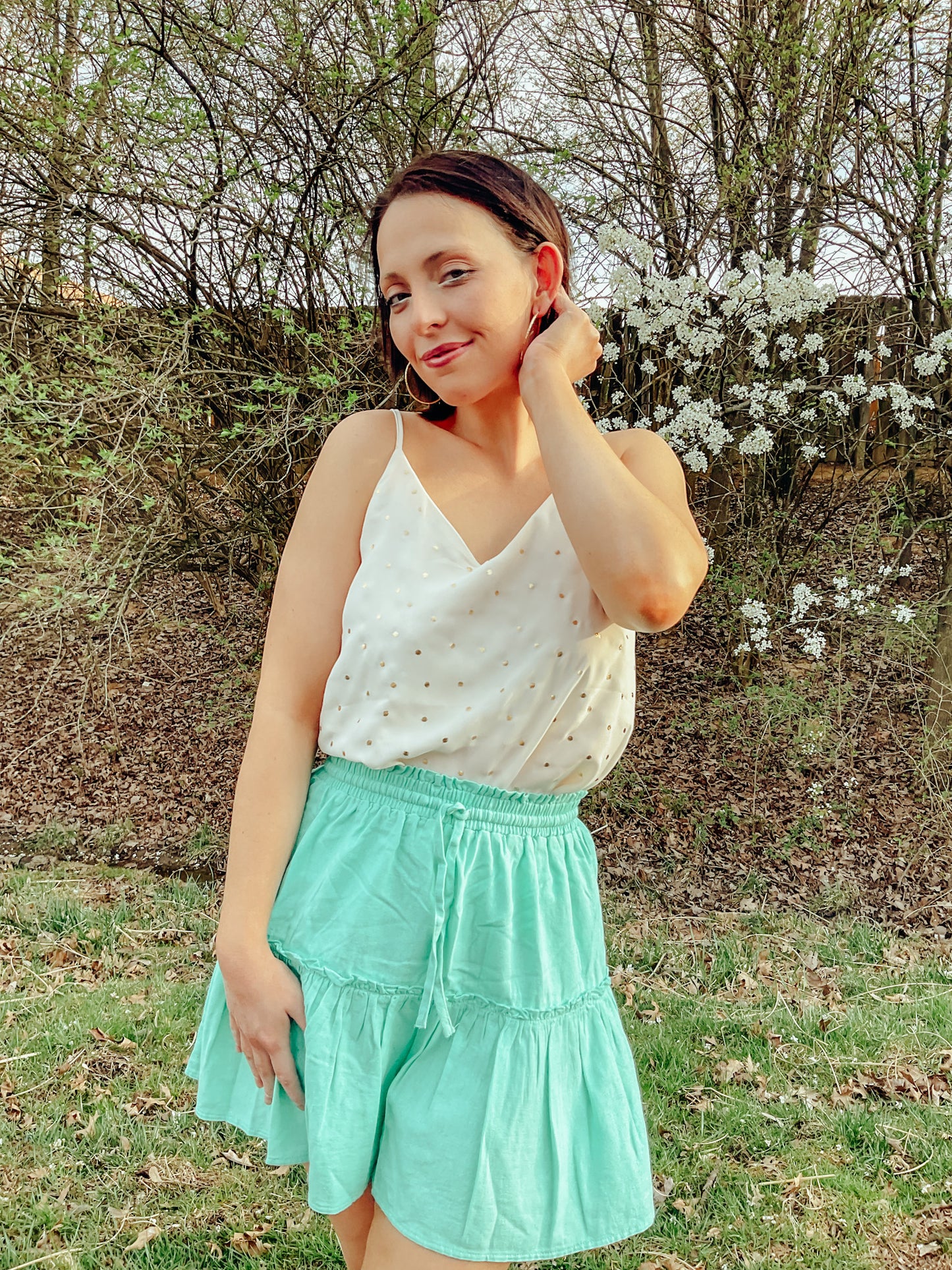 Mint Drawstring Ruffle Skirt