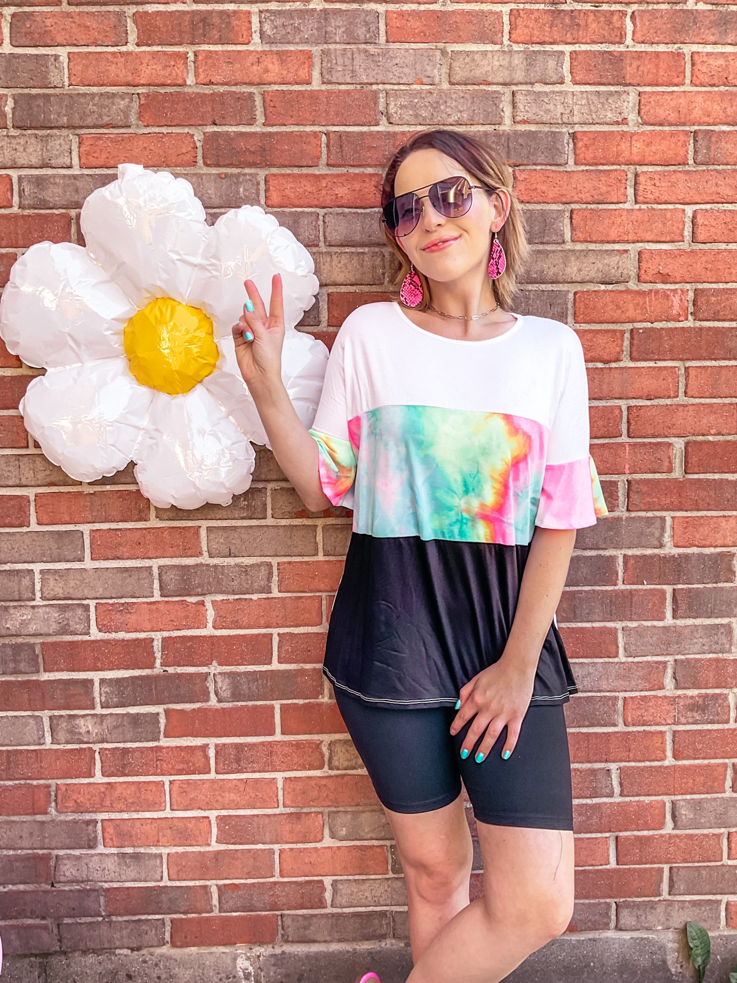 Ruffle Sleeve Tie Dye Colorblock Top