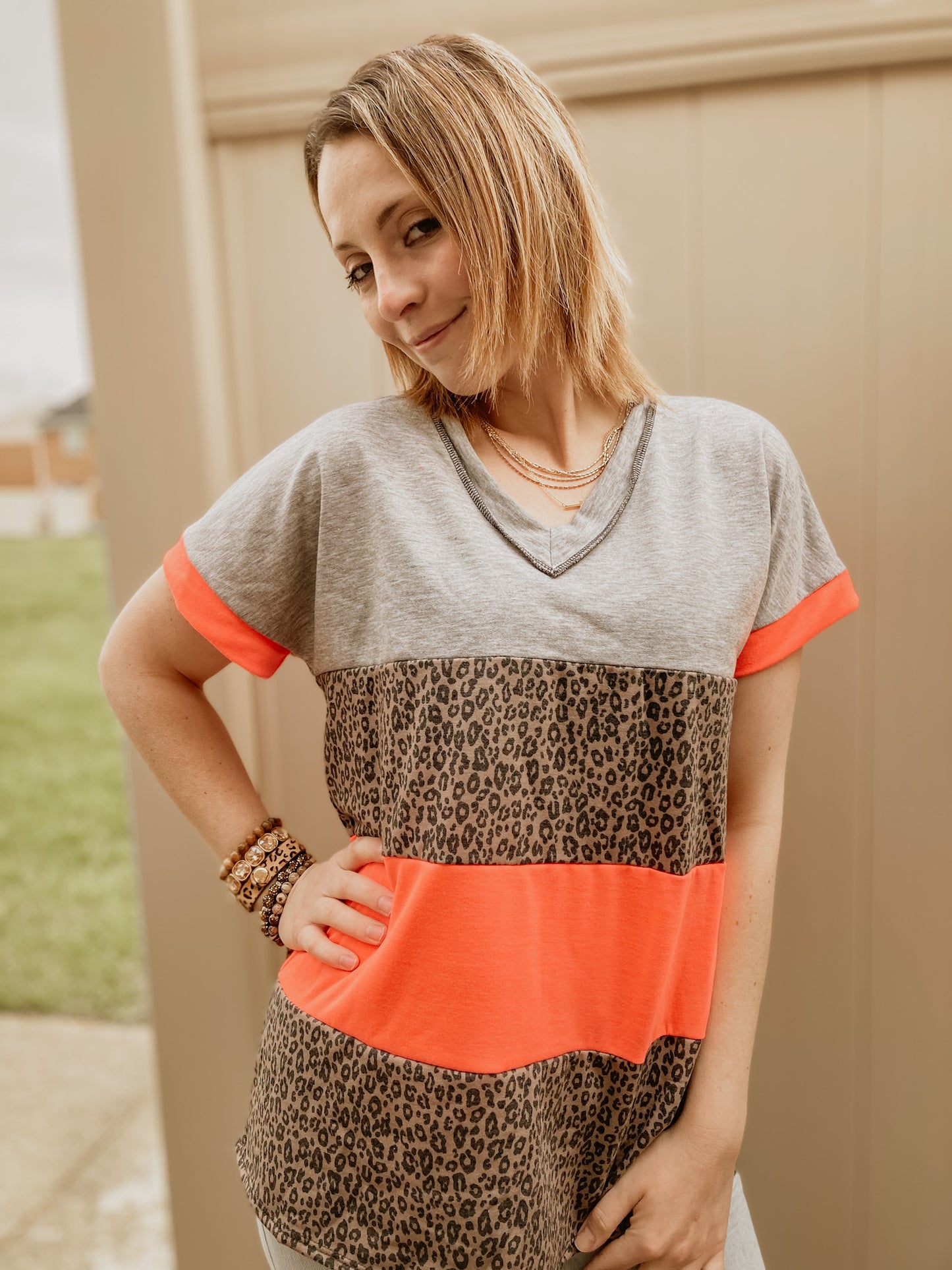 Shaded Printed Colorblock Top