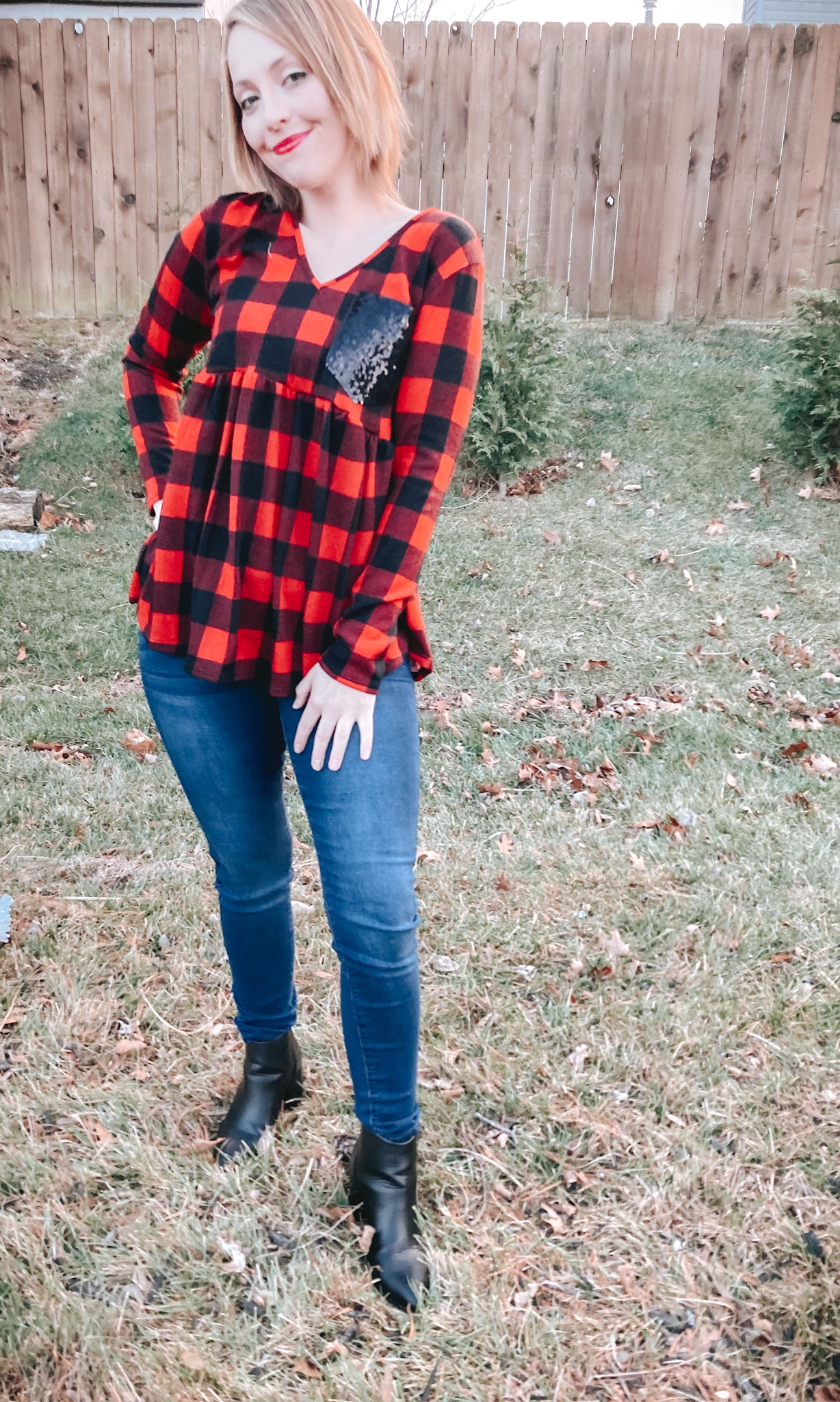 Christmas Plaid Babydoll Top